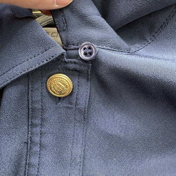 VTG 80s Liz Claiborne Blouse 6 Navy Gold Buttons Military Tailored Structured - Picture 4 of 15
